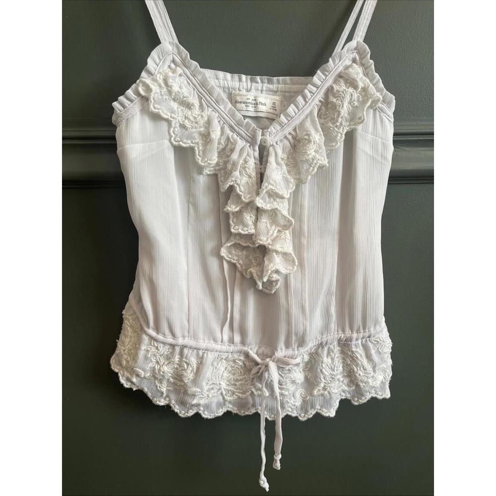 Y2K Abercrombie XS Beaded Lace Ruffle Cami Top Romantic Cottagecore Coquette